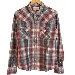Panhandle Slim Western Shirt Mens L Plaid Pearl Snap Embroidered Rodeo Ranchwear